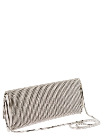 Shop Benedetta Bruzziches 'kate' Silver Clutch With All-over Rhinestone In Mesh Woman In Grey