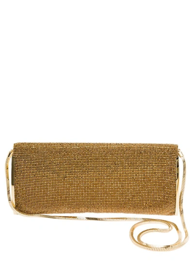 Shop Benedetta Bruzziches 'kate' Gold Clutch With All-over Rhinestone In Mesh Woman In Grey