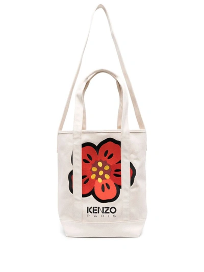 Shop Kenzo Boke Flower Embroidered Tote Bag In Beige
