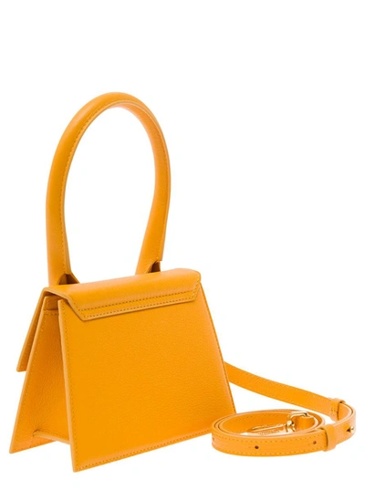 Shop Jacquemus 'le Chiquito Moyen' Orange Handbag With Logo Lettering Detail In Leather Woman