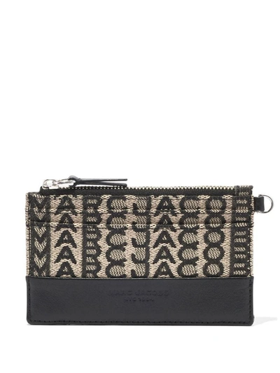 Shop Marc Jacobs The Monogram Leather Top Zip Wristlet Wallet In Beige
