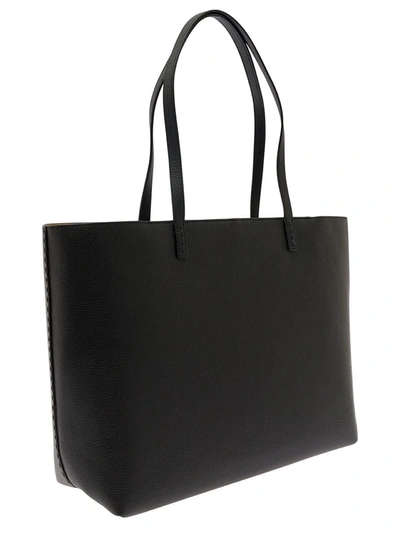 Shop Tory Burch 'mcgraw' Black Tote Bag Wit Double T Detail In Grainy Leather Woman