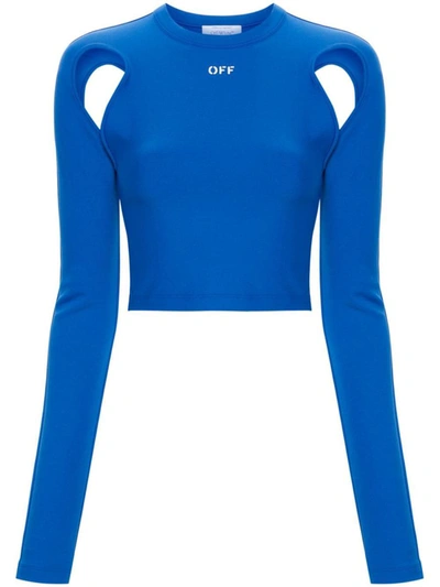 Shop Off-white Cut-out Long Sleeve Cropped Top In Blue