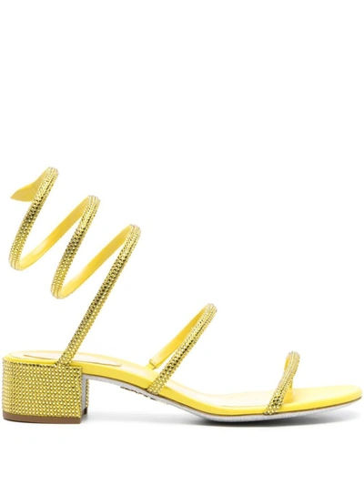 Shop René Caovilla Cloe Satin Sandals In Yellow