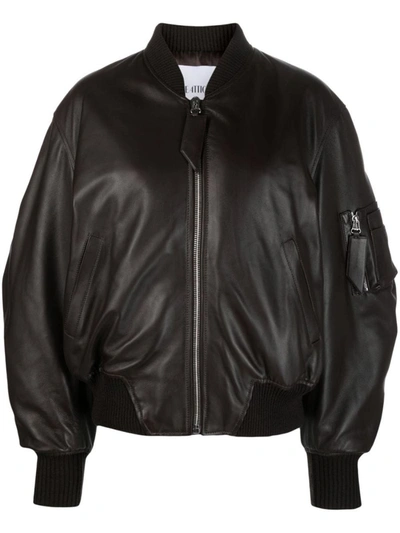 Shop Attico The  Anja Leather Bomber Jacket In Brown