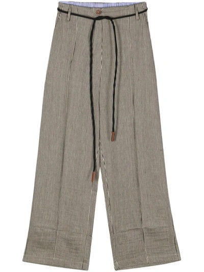 Shop Alysi Striped Cropped Trousers In Grey