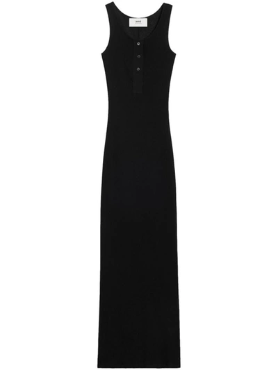 Shop Ami Alexandre Mattiussi Ami Paris Cotton Long Dress In Black