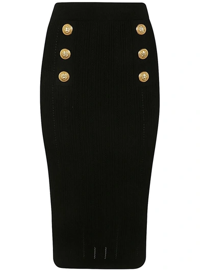 Shop Balmain Buttoned Knit Midi Skirt Clothing In Black