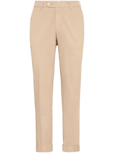 Shop Brunello Cucinelli Italian Fit Cotton Trousers In Beige