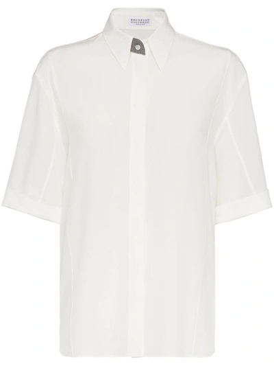 Shop Brunello Cucinelli Short-sleeve Silk Shirt In Beige