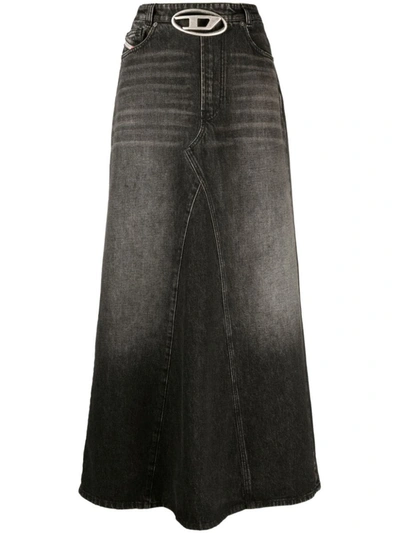 Shop Diesel Denim Maxi Skirt In Black
