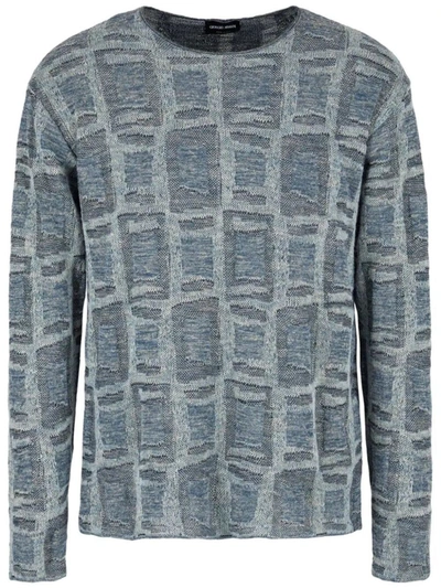 Shop Giorgio Armani Jacquard Crew Neck Sweater Clothing In Blue