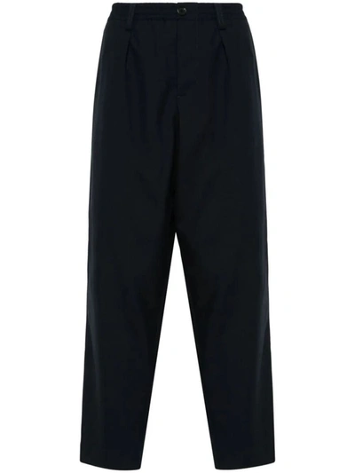Marni Deep Blue Tropical Wool Trousers With Drawstring Waist In Blue