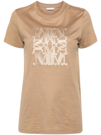 Shop Max Mara Logo Cotton T-shirt In Brown