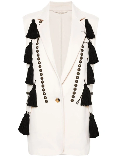 Max Mara Waistcoat With Tassel Embellishments And Notched Lapel In White