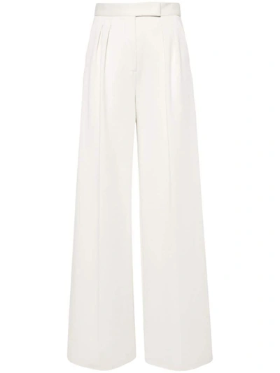 Shop Max Mara Wide-leg Cotton Blend Trousers In White