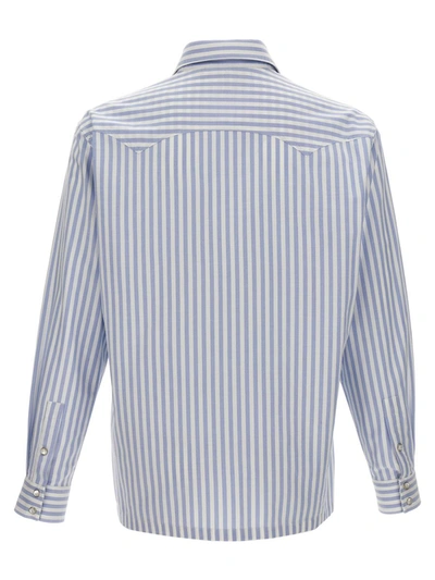 Shop Palm Angels 'monogram Striped' Shirt In Blue