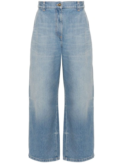 Shop Palm Angels Wide Leg Denim Jeans In Clear Blue