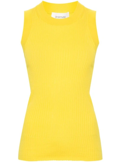 Shop Sportmax Ribbed Cotton Tank Top In Yellow