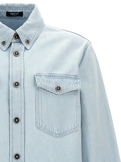 Shop Versace 'medusa' Denim Shirt In Blue