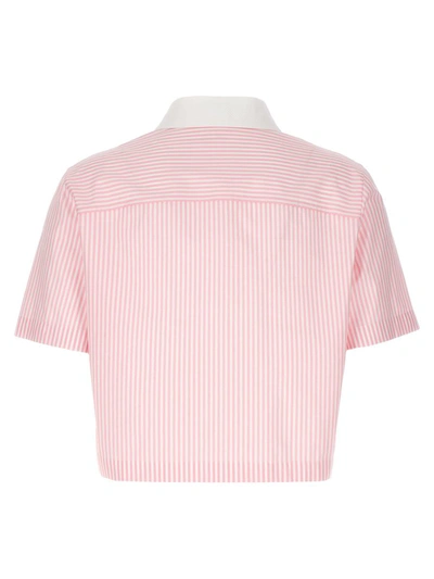 Shop Versace Striped Cropped Shirt In Pink