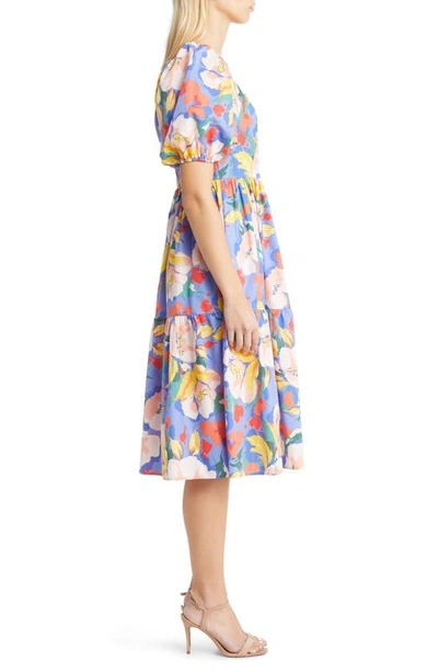 Shop Vince Camuto Floral Tiered Cotton Dress In Blue