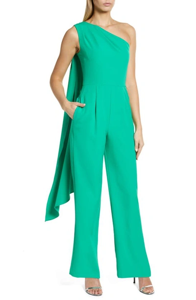 Shop Vince Camuto Draped One-shoulder Jumpsuit In Green