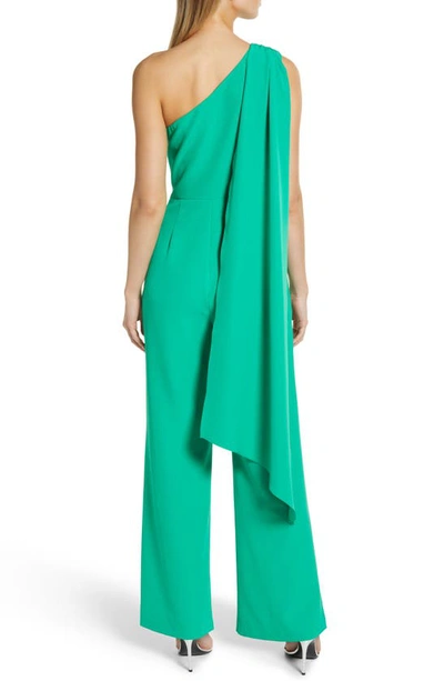 Shop Vince Camuto Draped One-shoulder Jumpsuit In Green