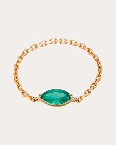 Shop Yi Collection Women's Emerald Petite Marquise Chain Ring Cotton In Green