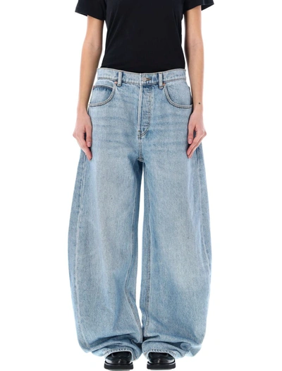 Shop Alexander Wang Oversized Rounded Low Rise Jeans In Pebble Light Blue