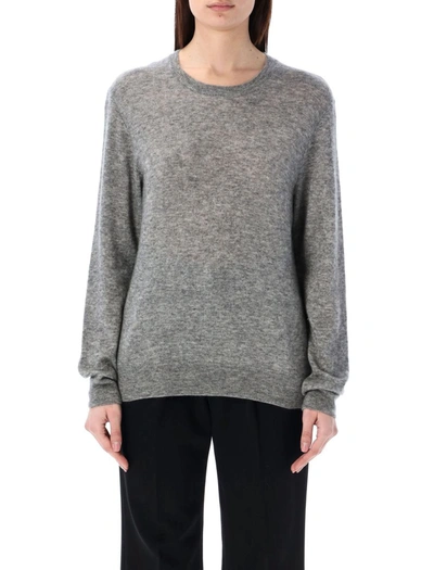 Saint Laurent Fine-knit Crew-neck Jumper In Grey