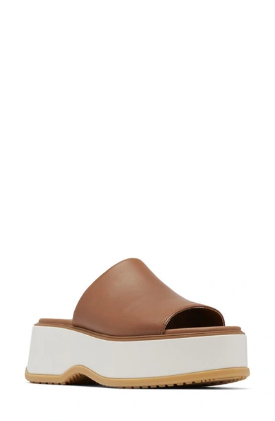 Shop Sorel Dayspring Platform Slide Sandal In Velvet Tan/ Chalk