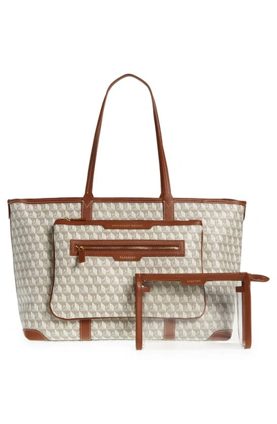 Shop Anya Hindmarch I Am A Plastic Bag Recycled Coated Canvas In-flight Tote In Chalk/ Cognac
