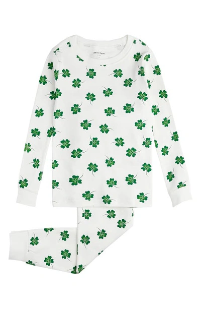 Shop Petit Lem Kids' Clover Print Organic Cotton Fitted Two-piece Pajamas In Owh Off White