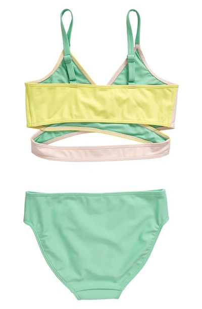 Shop Nordstrom Kids' Crossover Two-piece Swimsuit In Pink Lotus- Green Colorblock