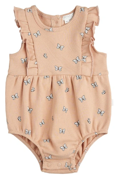 Shop Firsts By Petit Lem Butterfly Ruffle Romper In Camel