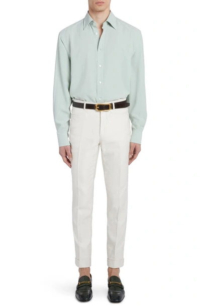 Shop Tom Ford Slim Fit Silk Poplin Button-up Shirt In Dusty Green