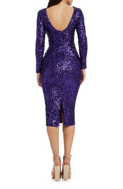 Shop Dress The Population Emery Long Sleeve Sequin Cocktail Midi Dress In Violet