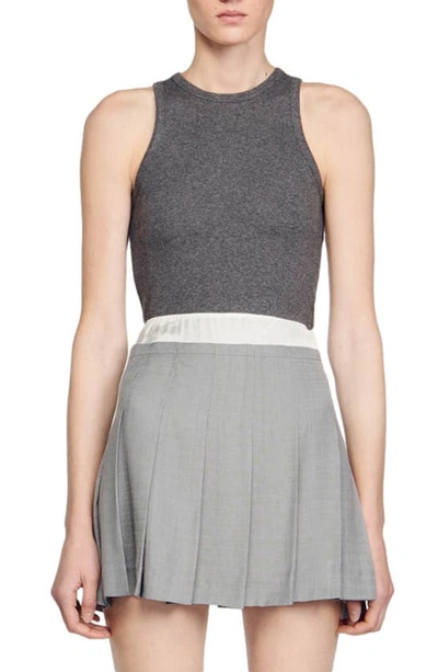 Shop Sandro Libi Pleated Miniskirt In Light Grey