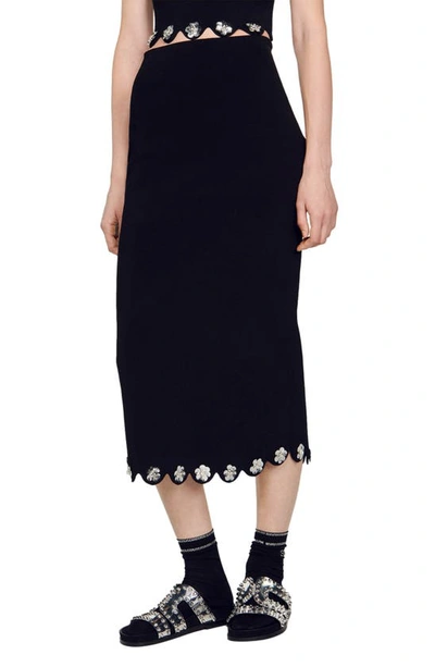 Shop Sandro Daliane Knit Midi Skirt In Black