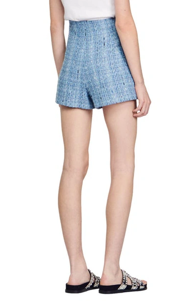 Shop Sandro Orna High Waist Tweed Shorts In Blue