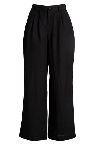 Shop Rolla's Chloe Pleat Linen Blend Pants In Faded Black