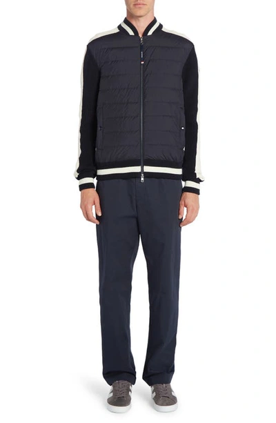 Shop Moncler Cotton Knit & Quilted Down Cardigan In Dark Navy Blue