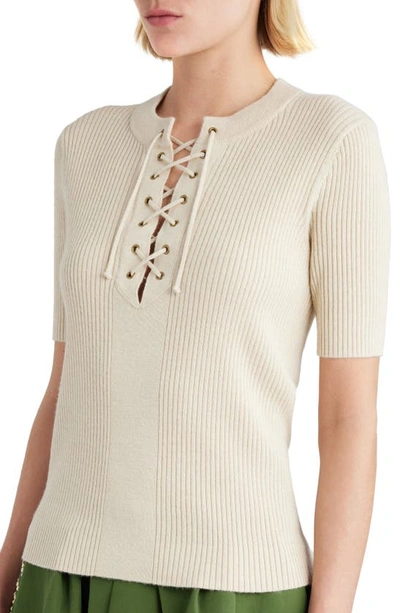 Shop Dries Van Noten Lace-up Wool Blend Sweater In Off White