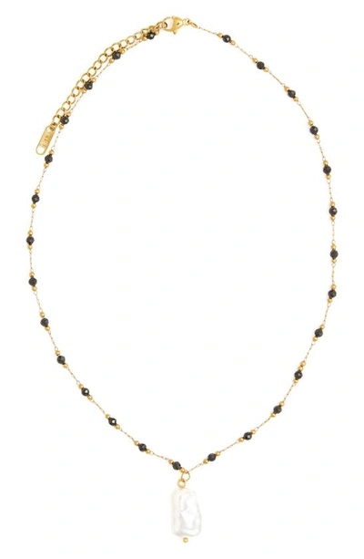 Shop Petit Moments Arne Imitation Baroque Pearl Pendant Necklace In Black