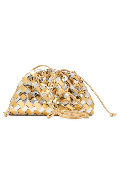 Shop Bottega Veneta The Mini Pouch Pavimento Leather Clutch In Silver/ Gold