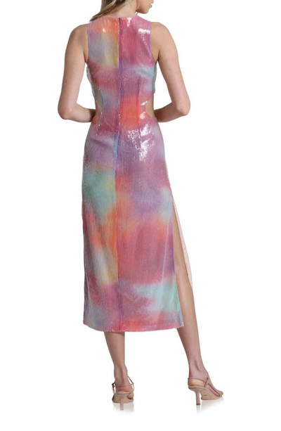 Avec Les Filles Tie Dye Sequin Cutout Cocktail Midi Dress In Miami Sunset