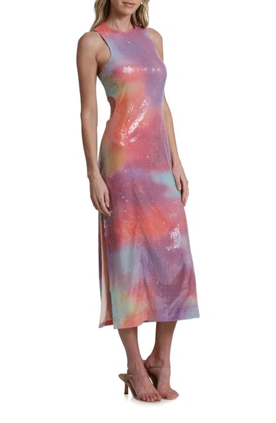 Avec Les Filles Tie Dye Sequin Cutout Cocktail Midi Dress In Miami Sunset