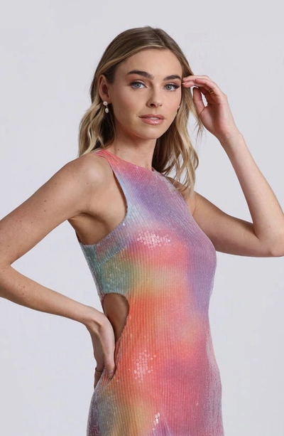 Avec Les Filles Tie Dye Sequin Cutout Cocktail Midi Dress In Miami Sunset