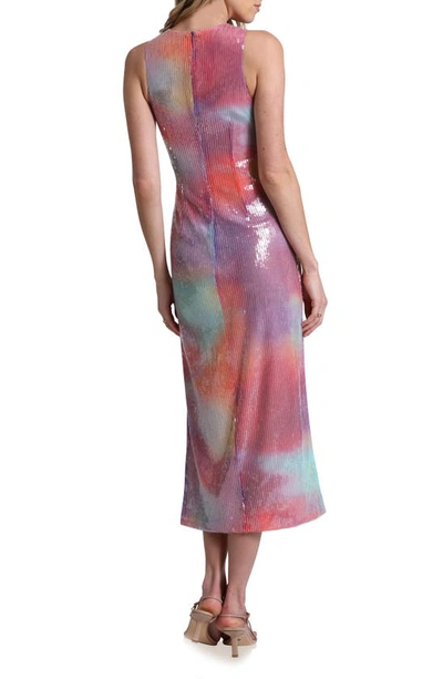 Avec Les Filles Tie Dye Sequin Cutout Cocktail Midi Dress In Miami Sunset